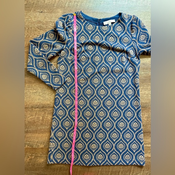 LOFT Medallion Jacquard Shift Dress puff shoulder sleeve comfy cute EUC Sz 6 - Picture 10 of 13